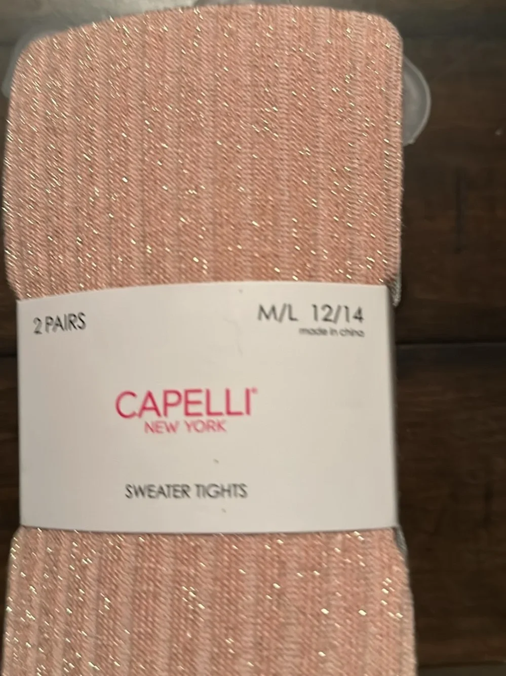 Capelli New York Girls 2-Pack Sweater Tights.Pink Metallic & Solid Grey 12/14